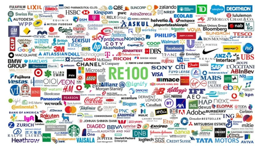 RE100聯盟的企業成員&copyrightRE100.org